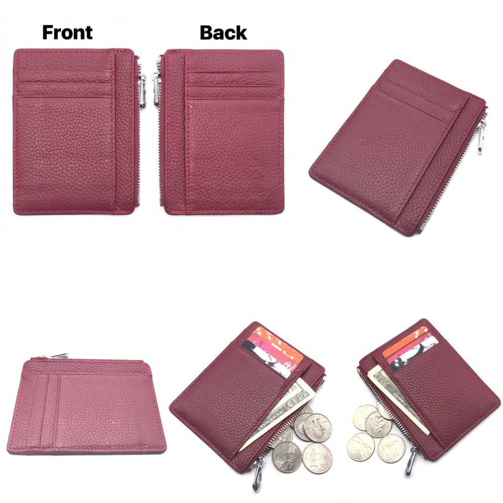 Leather Wallet Card Holder ,Coin Purse-Dark Red